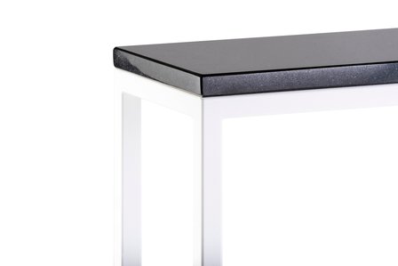 Sidetable zwart graniet wit metaal onderstel 100 x 76 x 20 cm side-tabel.nl