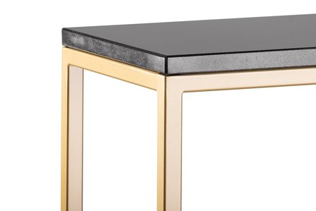Sidetable zwart graniet - goud onderstel 120x30cm side-tabel.nl