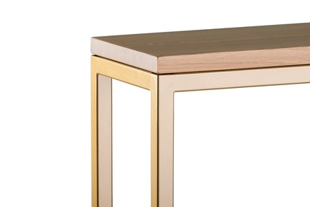 Sidetable eiken hout - goud onderstel 100x20cm side-tabel.nl