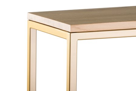 Sidetable eiken hout - goud onderstel 120x30cm side-tabel.nl