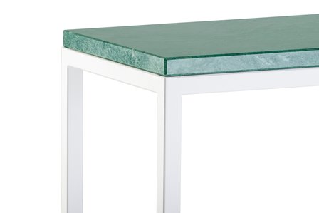 Sidetable groen marmer - wit onderstel 120x30cm side-table.nl