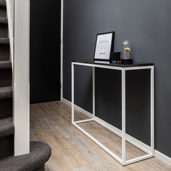Sidetable zwart graniet - wit onderstel 120x30cm side-table.nl