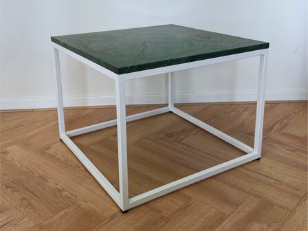 Salontafel groen marmer - wit onderstel 60x60cm