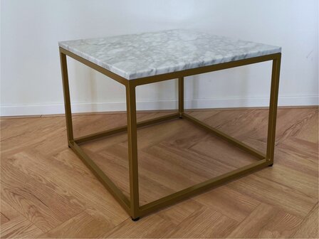 Salontafel wit marmer - goud onderstel 60x60cm