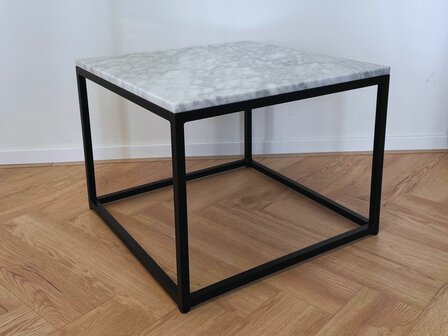 Salontafel wit marmer - zwart onderstel 60x60cm