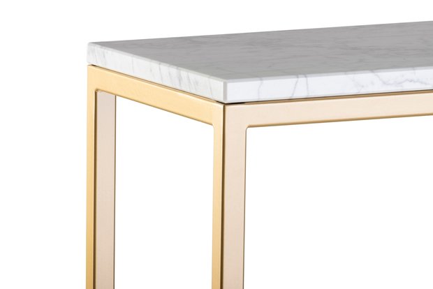Sidetable wit marmer - goud onderstel 120x30cm side-table.nl