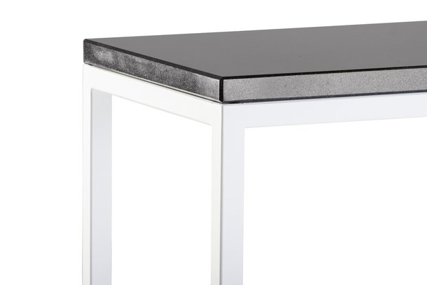 Sidetable zwart graniet - wit onderstel 120x30cm side-table.nl