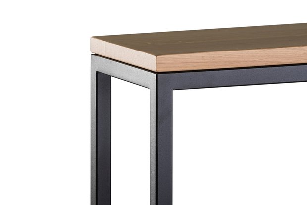Sidetable eiken hout - zwart onderstel 100x20cm side-tabel.nl
