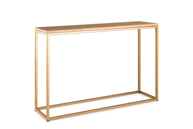 Sidetable eiken hout - goud onderstel 120x30cm side-tabel.nl