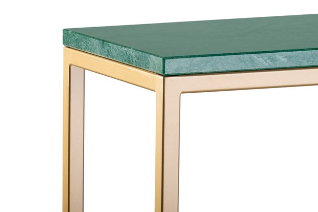 Sidetable groen marmer - goud onderstel 120x30cm side-tabel.nl