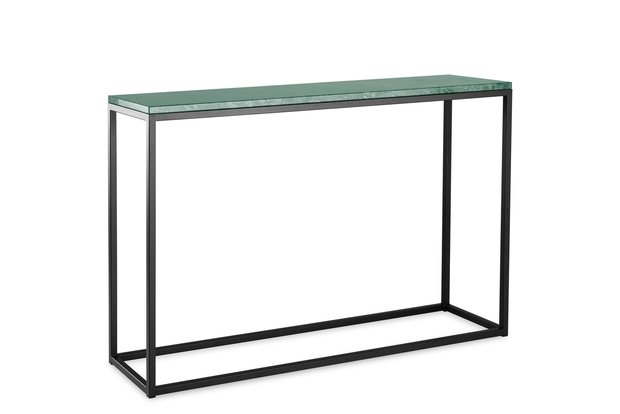 Sidetable groen marmer - zwart onderstel 120x30cm side-tabel.nl