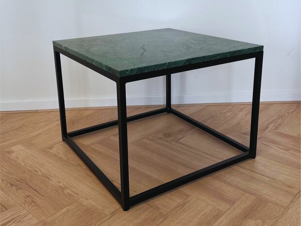 Salontafel groen marmer - zwart onderstel 60x60cm