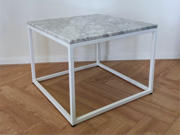 Salontafel wit marmer - wit onderstel 60x60cm