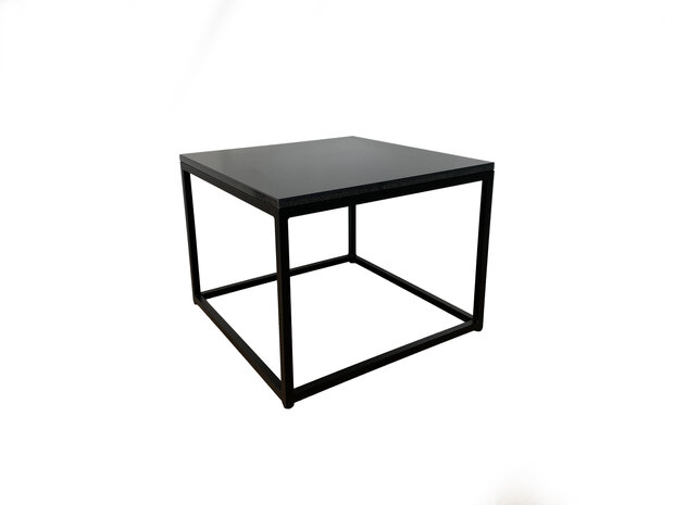 Salontafel-vierkant-zwart-graniet-marmer-metaal-onderstel-side-table