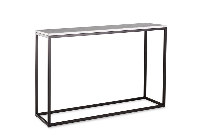 Sidetable wit marmer zwart onderstel 120x30cm sidetable.nl